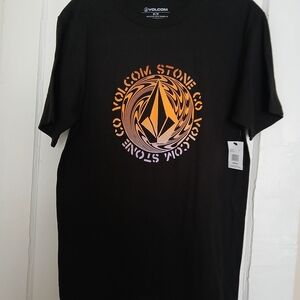 Volcom Men’s Black Graphic Logo T‑Shirt with Orange Accent